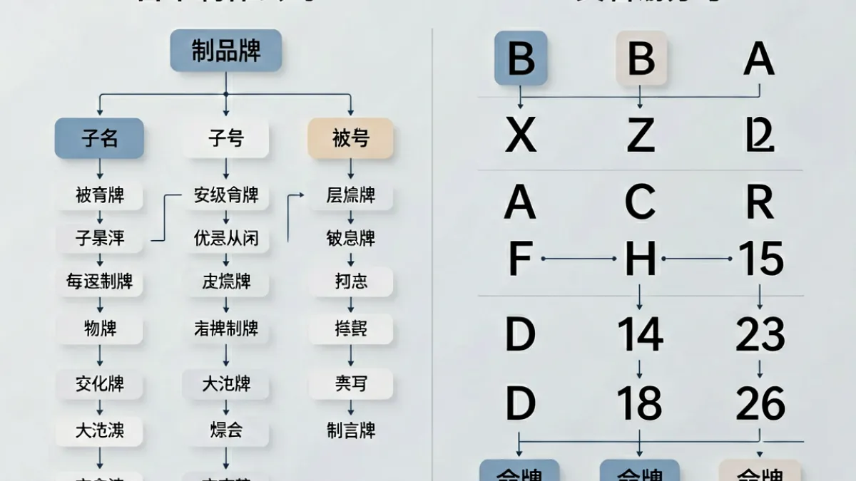 展示porno日本行业分类标准的信息图，包括制作公司层级与番号命名规则示意