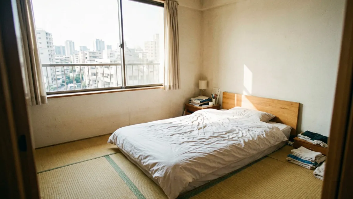 porno日本素人系列拍摄现场，普通公寓环境、手持摄影风格，画面纪实感强